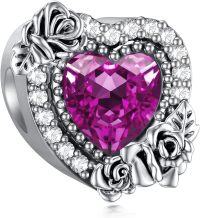wholesale 925 Sterling Silver Rose Birthstone Charms Heart Pendant Bracelet for Women-07-July-Passionate