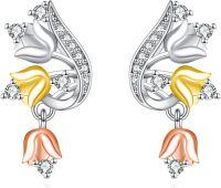 wholesale 925 Sterling Silver Multi-Color Floral Drop Earrings with Stones and Leaves Design-Tulip