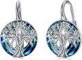 wholesale 925 Sterling Silver Blue Crystal Tree of Life Leverback Drop Dangle Earrings  for Women Girls-0-0