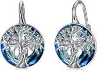 wholesale 925 Sterling Silver Blue Crystal Tree of Life Leverback Drop Dangle Earrings  for Women Girls-1-Tree of Life