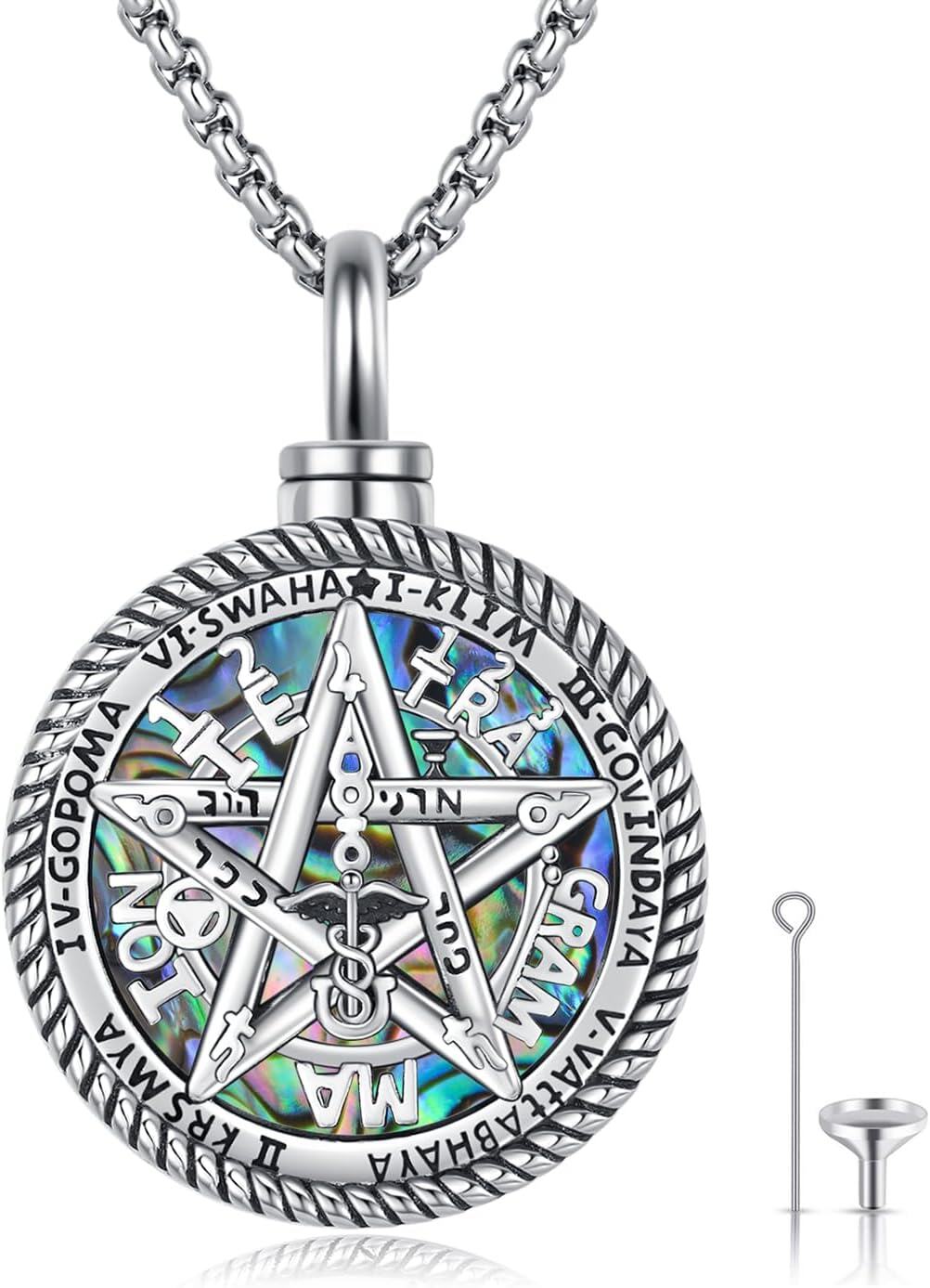 Sterling Silver Tetragrammaton Pentagram Pendant Amulet Necklace-0-0
