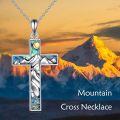 wholesale 925 Sterling Silver Abalone Shell Mountain Cross Pendant Necklace-0-3