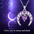 wholesale 925 Sterling Silver Heart-Shaped Amethyst Birthstone Crescent Moon Pendant Necklace Gift for Women-0-4