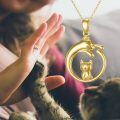 wholesale 14K Gold Real Gold Cute Cat Circle Pendant Necklace for Women Girls-0-1
