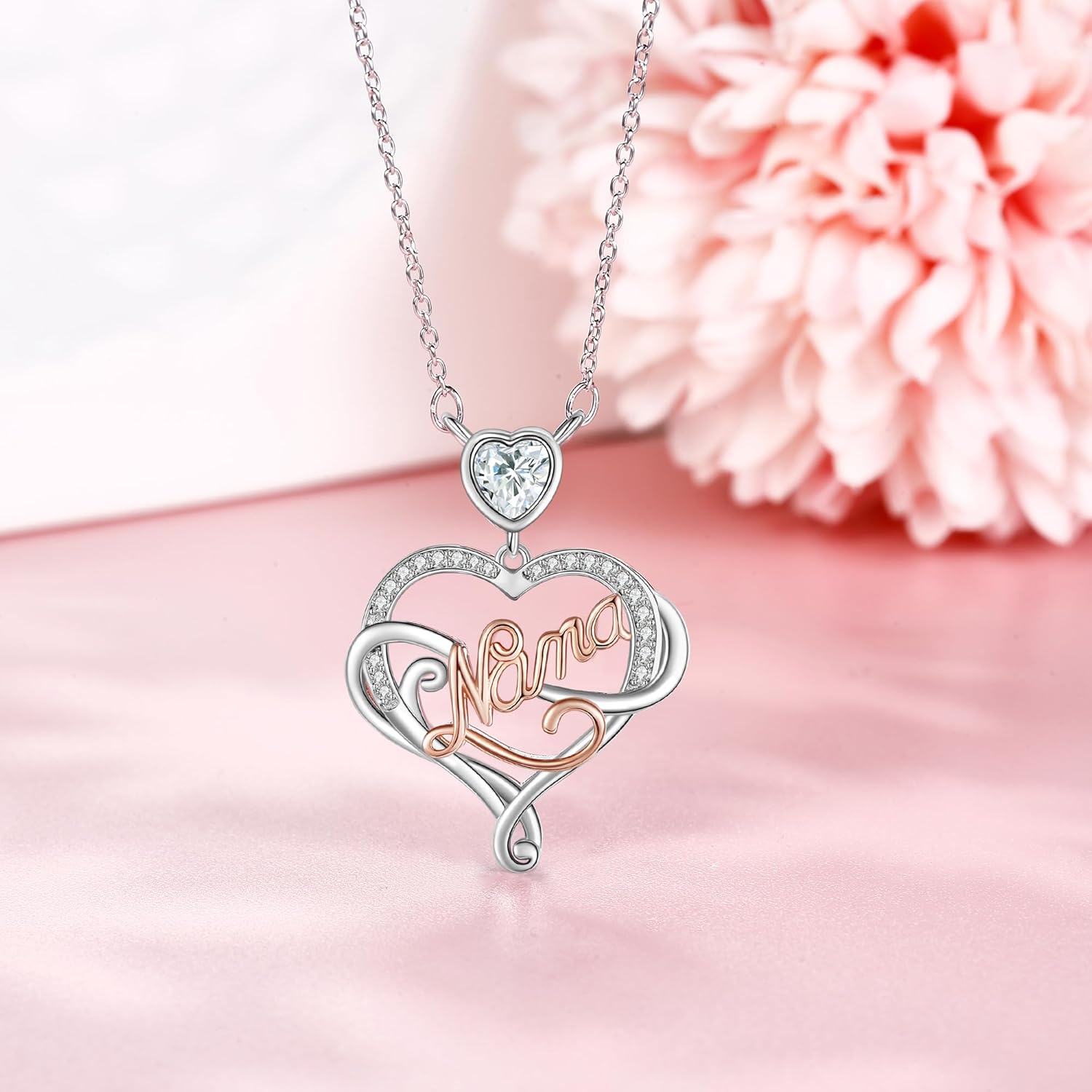 wholesale 925 Sterling Silver Heart Nana Nameplate Pendant Necklace with Cubic Zirconia Stones - Mother's Day Gifts for Grandma-0-2