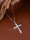 wholesale 925 Sterling Silver 925 with White Cubic Zirconia Cross Pendant Necklace for Women-0-3