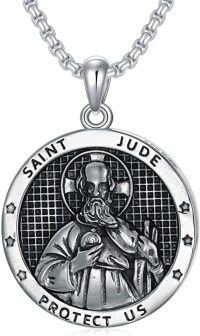 wholesale 925 Sterling Silver Saint Jude Protect Us Pendant Necklace 24 Chain-D1.Saint Jude(round)