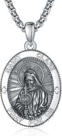 wholesale Sterling Silver Patron Saint Medal Amulet Necklace for Men 2 5mm 22 +2 Chain-A45-Saint Clare