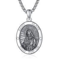 wholesale 925 Sterling Silver Patron Saint Medal Amulet Necklace for Men 2 5mm 22 +2 Chain-A45-Saint Clare