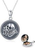 wholesale 925 Sterling Silver Round Photo Holder Pendant with Rose and Skull Design - Gothic Punk Style Jewellery Gift for Him-0-0