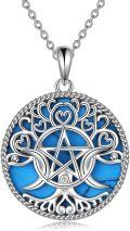 wholesale 925 Sterling Silver Blue Turquoise Triple Moon Goddess Pentagram Pendant Necklace-0-0