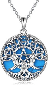 wholesale 925 Sterling Silver Blue Turquoise Triple Moon Goddess Pentagram Pendant Necklace-A-Turquoise Necklace