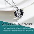 wholesale 925 Sterling Silver Heart-Shaped Guardian Angel Necklace w/Black Onyx Stone & 7 Archangels (Protection/Love)-0-2