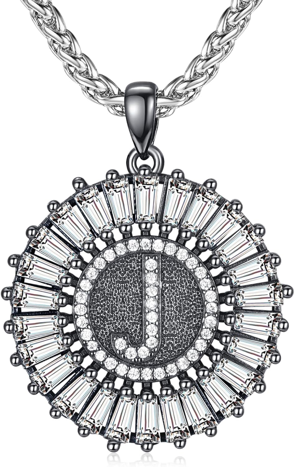 wholesale 925 Sterling Silver CZ Initial J Pendant Chain Necklaces for Men & Women-0-0