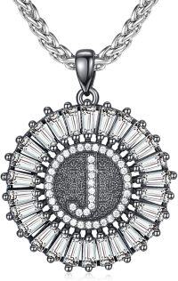 wholesale 925 Sterling Silver CZ Initial J Pendant Chain Necklaces for Men & Women-Letter J