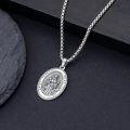 wholesale Sterling Silver Saint Medal Oval Necklace for Men Women Religious Jewelry-0-91
