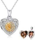 wholesale 925 Sterling Silver Heart Sunflower Photo Locket Pendant Necklace with Chain - Memorial Keepsake Gift for Women-0-0