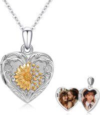 wholesale 925 Sterling Silver Heart Sunflower Photo Locket Pendant Necklace with Chain - Memorial Keepsake Gift for Women-Sunflower