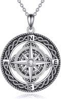 wholesale 925 Sterling Silver Compass Pendant Necklace with Celtic Knot Design and Cubic Zirconia Stone for Women's Travel  48cm Chain Length-0-0