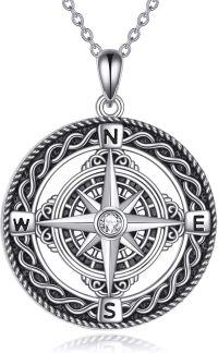 wholesale 925 Sterling Silver Compass Pendant Necklace with Celtic Knot Design and Cubic Zirconia Stone for Women's Travel  48cm Chain Length-compass-2