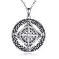 wholesale 925 Sterling Silver Compass Pendant Necklace Vintage Oxidized Cubic Zirconia Chain-0-0