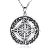 wholesale 925 Sterling Silver Compass Pendant Necklace Vintage Oxidized Cubic Zirconia Chain-compass-2