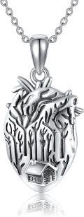 wholesale 925 Sterling Silver Tree of Life Pendant Necklace with House Charm for Men & Women-0-0