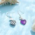 wholesale 925 Sterling Silver Heart-Shaped Mermaid Scale Drop Earrings with Purple Crystal Accents-0-1