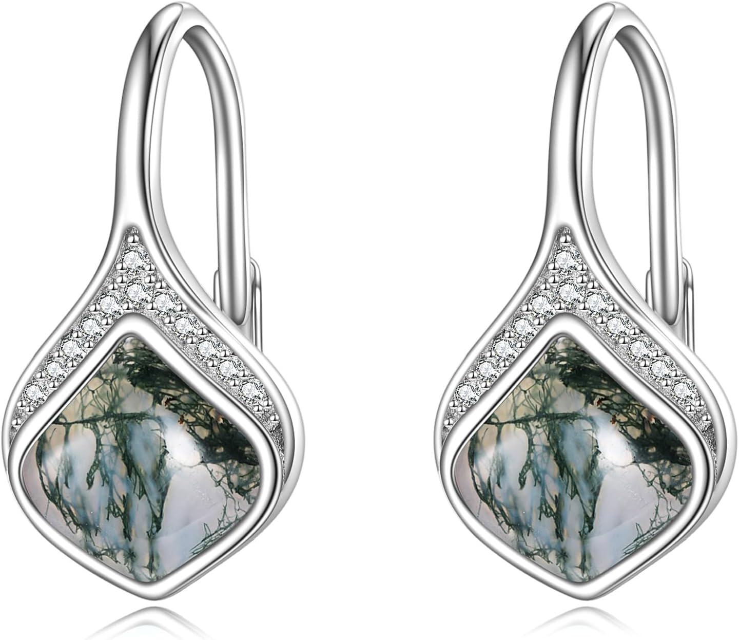 Sterling Silver Celtic Teardrop Filigree Earrings Jewelry Gifts for Women-Moss Agate Drop Earrings