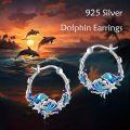 wholesale 925 Sterling Silver Dolphin Hoop Earrings Wholesale With Blue Enamel-0-5