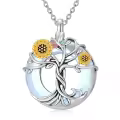 TOUPOP Sterling Silver Crystal Sunflower Tree Of Life Pendant Necklace-0-0