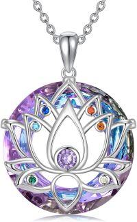 wholesale 925 Sterling Silver Multicolor Crystal Lotus Pendant Necklace for Women-7 Chakra Necklace