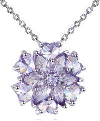 wholesale  925 Sterling Silver Light Purple Cubic Zirconia June Birthstone Flower Necklace for Women-Flower-6-June