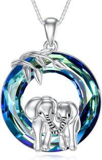 wholesale 925 Sterling Silver Elephant Family Blue Crystal Pendant Necklaces for Mom & Daughter Gifts-3-Elephant
