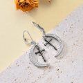 TOUPOP Sterling Silver Moon Cross Dangle Hoop Leverback Punk Earrings-0-1