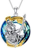 wholesale TOUPOP St Christopher Necklace For Men Women 925 Sterling Silver St Christopher Medal For Men With Crystal Protective Medal Jewelry Protect Us Gifts For Women Men -0-0