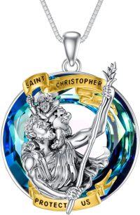 wholesale TOUPOP St Christopher Necklace For Men Women 925 Sterling Silver St Christopher Medal For Men With Crystal Protective Medal Jewelry Protect Us Gifts For Women Men -undefined