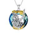 TOUPOP 925 Sterling Silver Crystal St Christopher Medal Jewelry-0-0
