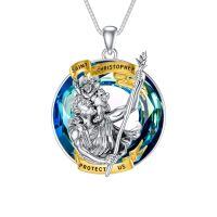 TOUPOP 925 Sterling Silver Crystal St Christopher Medal Jewelry-undefined