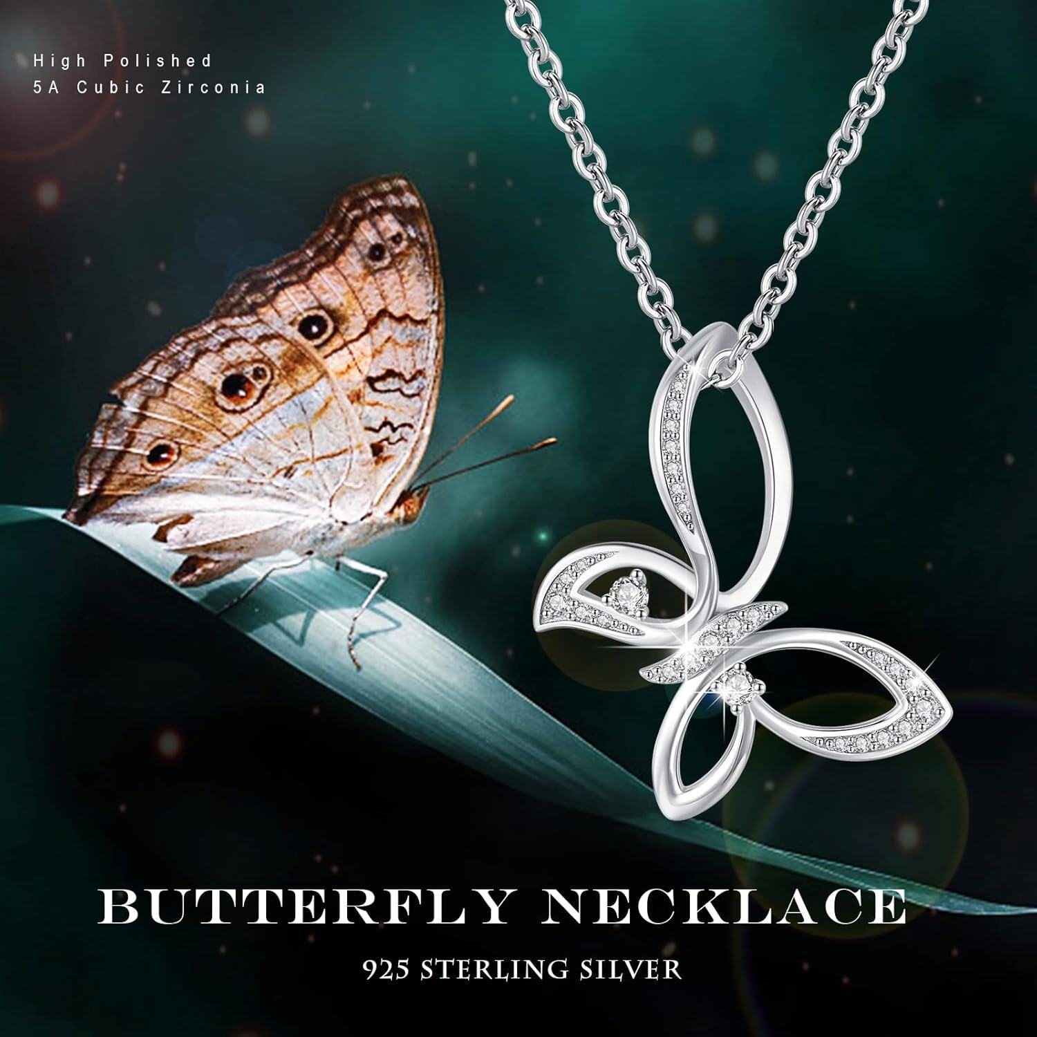 Sterling Silver Gold Plated Rose Gold Butterfly Necklace for Women Girls Valentine s Day Gifts-0-6