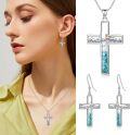 wholesale 925 Sterling Silver Mountain Cross Pendant with Turquoise and Mustard Seed Elements Nature Faith Jewelry for Women-0-4