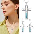 wholesale 925 Sterling Silver Mountain Cross Pendant with Turquoise and Mustard Seed Elements Nature Faith Jewelry for Women-0-4