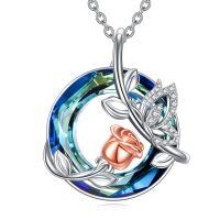 wholesale 925 Sterling Silver Rose and Leaf Design with Blue Crystal Pendant Necklace for Women-Butterfly