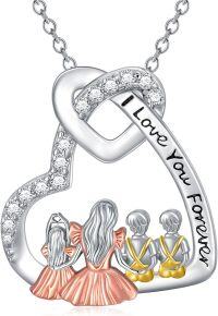 wholesale 925 Sterling Silver I Love You Forever Mother and 2 Daughters Necklace Heart Pendant Jewelry for Women-Mom& 1 Daughter 2 Son