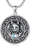 wholesale 925 Sterling Silver Wolf Head with Blue Stone Circle Pendant Necklace-0-0