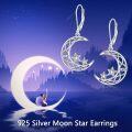 wholesale 925 Sterling Silver Crescent Moon & Stars Leverback Drop Earrings with Heart Design and CZ Stones-0-1