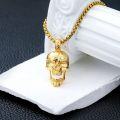wholesale Gold 925 Sterling Silver &  Gothic Skull Pendant with Ball Chain Necklace - Punk Style Jewelry for Men and Women-0-3