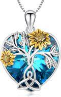 wholesale 925 Sterling Silver Heart-Shaped Tree of Life Pendant Necklace with Blue Crystal and Gold Sunflowers-0-0