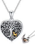 wholesale 925 Sterling Silver Heart-Shaped Tree of Life Photo Locket Necklace with Gold Cat and Dog Pendants for Women-0-0