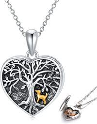 wholesale 925 Sterling Silver Heart-Shaped Tree of Life Photo Locket Necklace with Gold Cat and Dog Pendants for Women-Dog Locket + Photo-Dog Locket